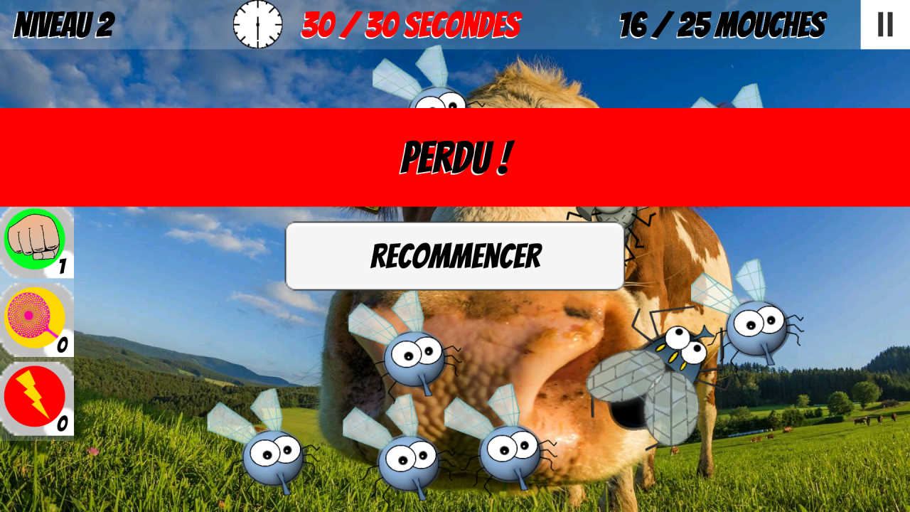 Visuel de l'écran de fin d'un niveau perdu.