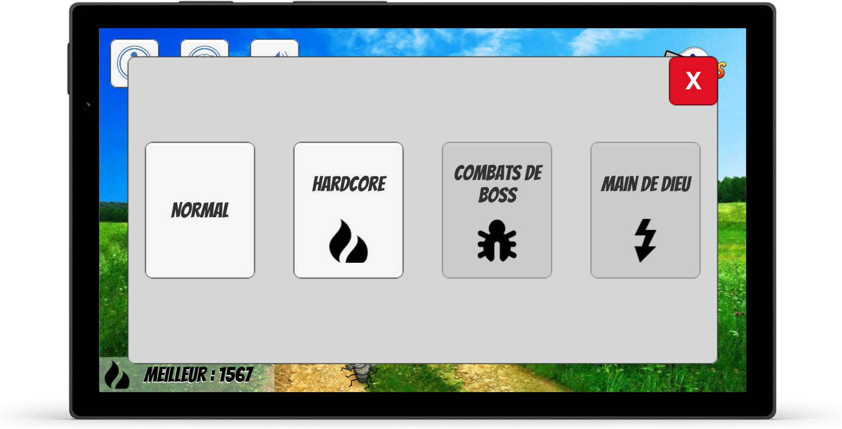 Visuel de l'écran de choix du mode de jeu